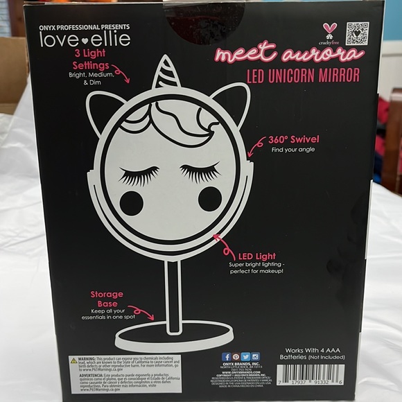 NIB LED light up Unicorn Mirror, USB power cable included, works with AAA too - Picture 3 of 4